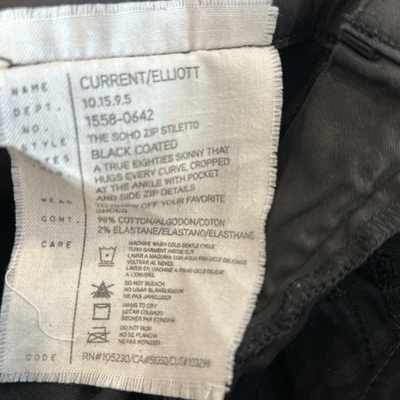 Current Elliot, the Soho zip stiletto, black coated, pant size 28 - Picture 4 of 6